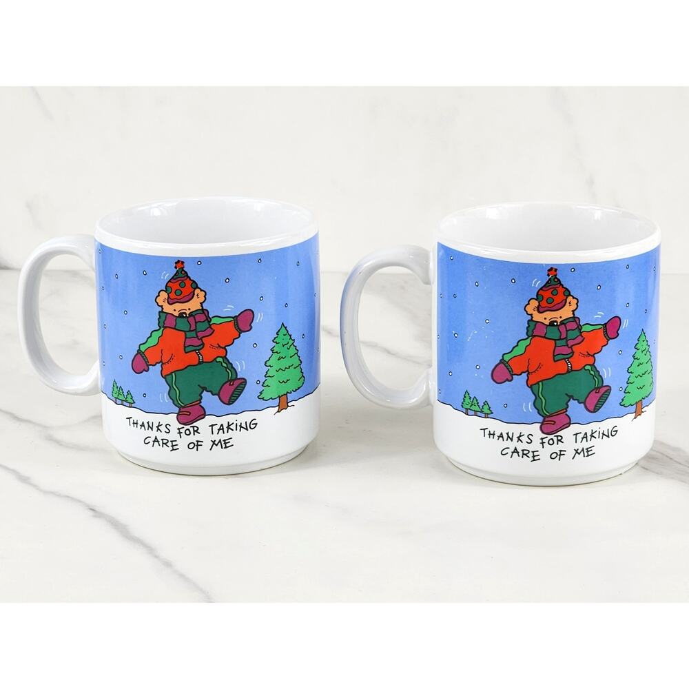 Russ Christmas Coffee Mug Teacup 10oz Teddy Bear 3 3/4" Holidays 90s Decor x2